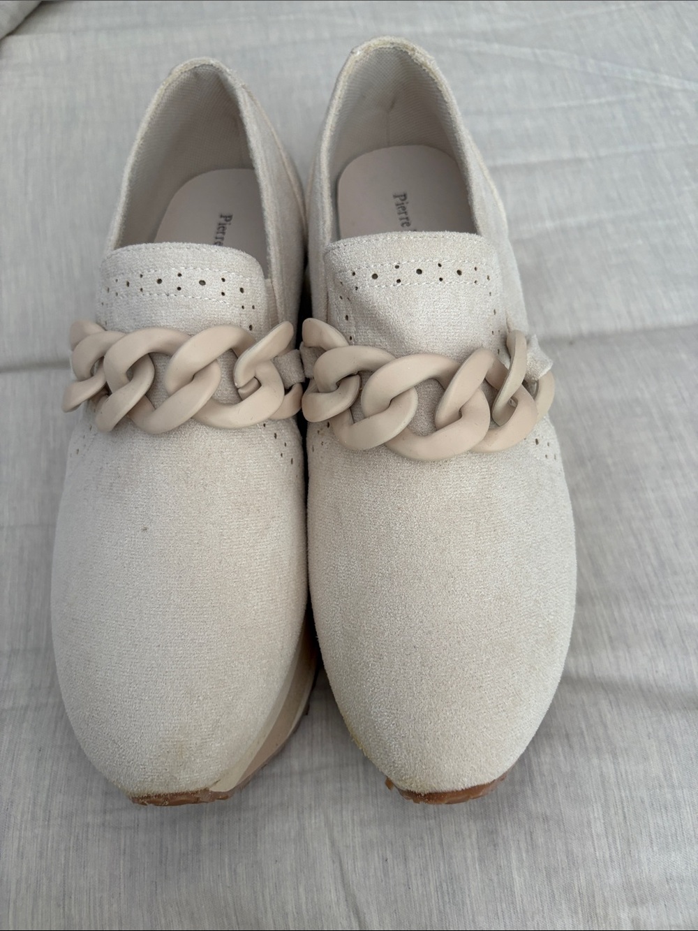 Pierre Dumas Cream Chain-Trim Loafers